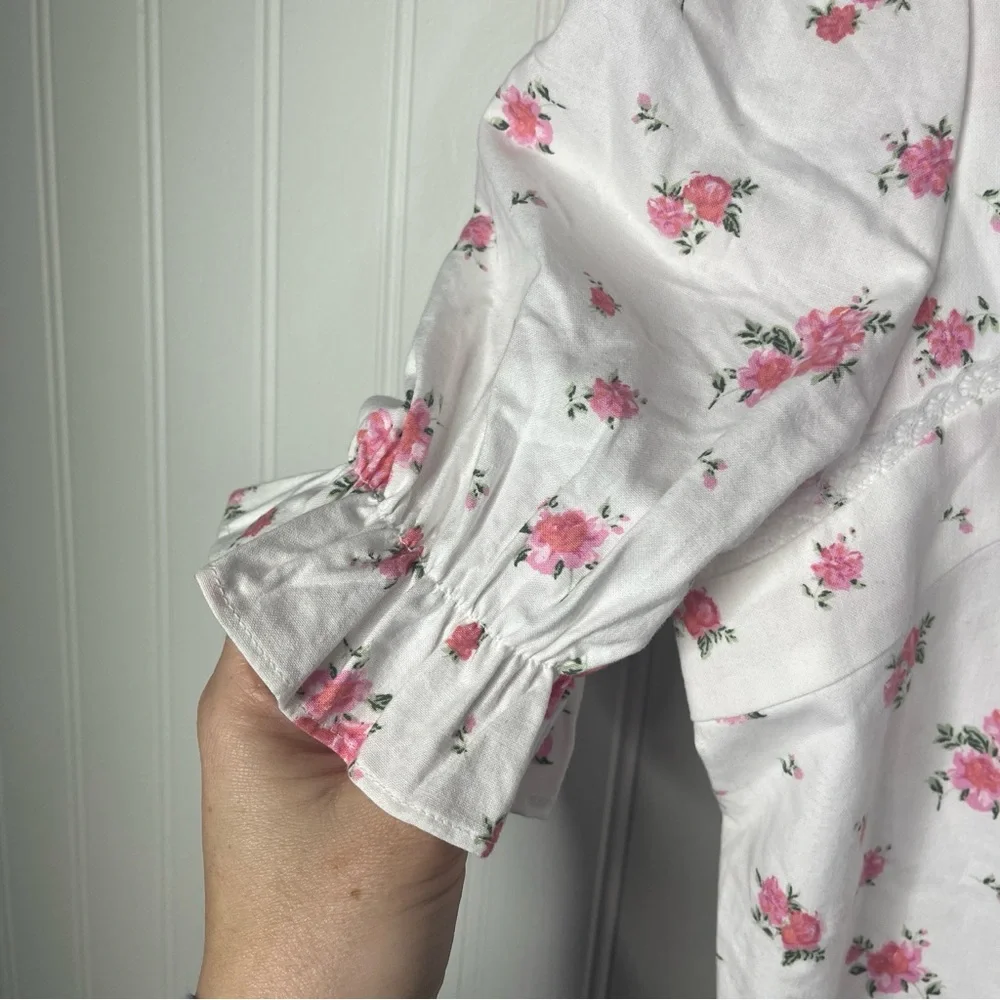 Altar'd State Mini Dress Floral Accents Coquette Cottage Core Smocked Smocked - Picture 3 of 11